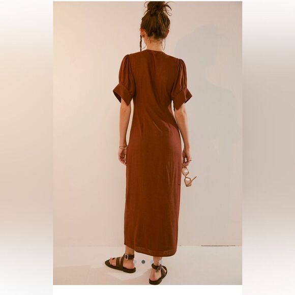 NEW Free People Vintage Summer Midi Dress Sz M Rust - Picture 12 of 13